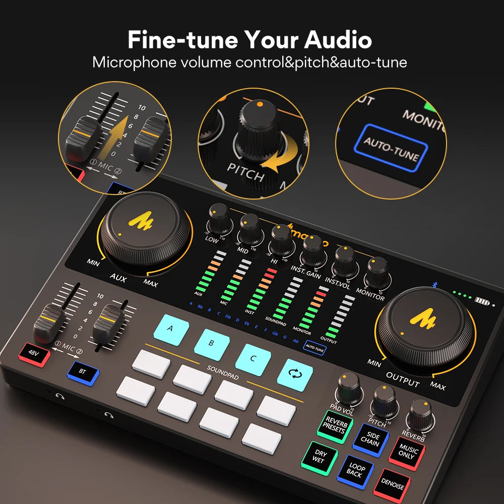 Maono AME2 Interface de Áudio Placa de Som DJ Mixer para Gravação, Live Streaming,Youtube,Guitar,PC