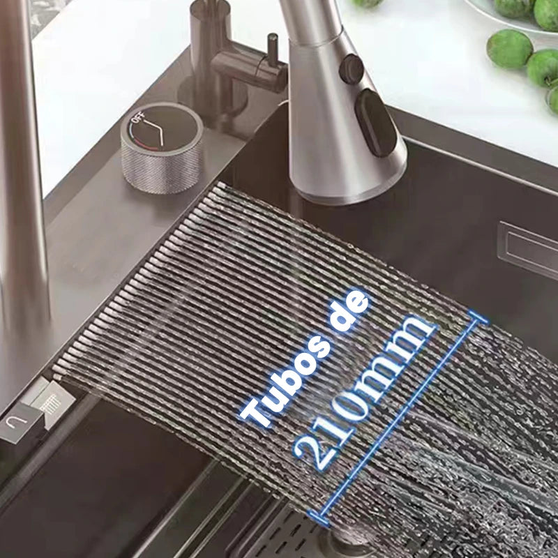 Pia de cozinha moderna com display de temperatura LED e torneira flexível