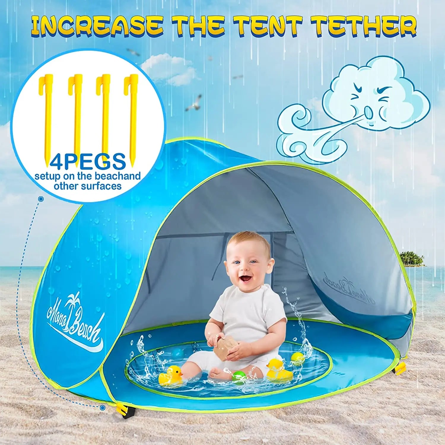 Tenda de praia portátil para bebês, com mini piscina